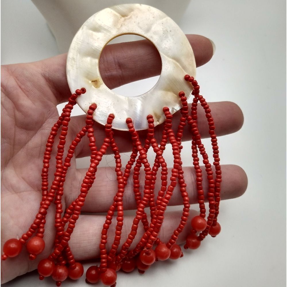 Mother of pearl hoop tribal seed beaded necklace‎ pendant